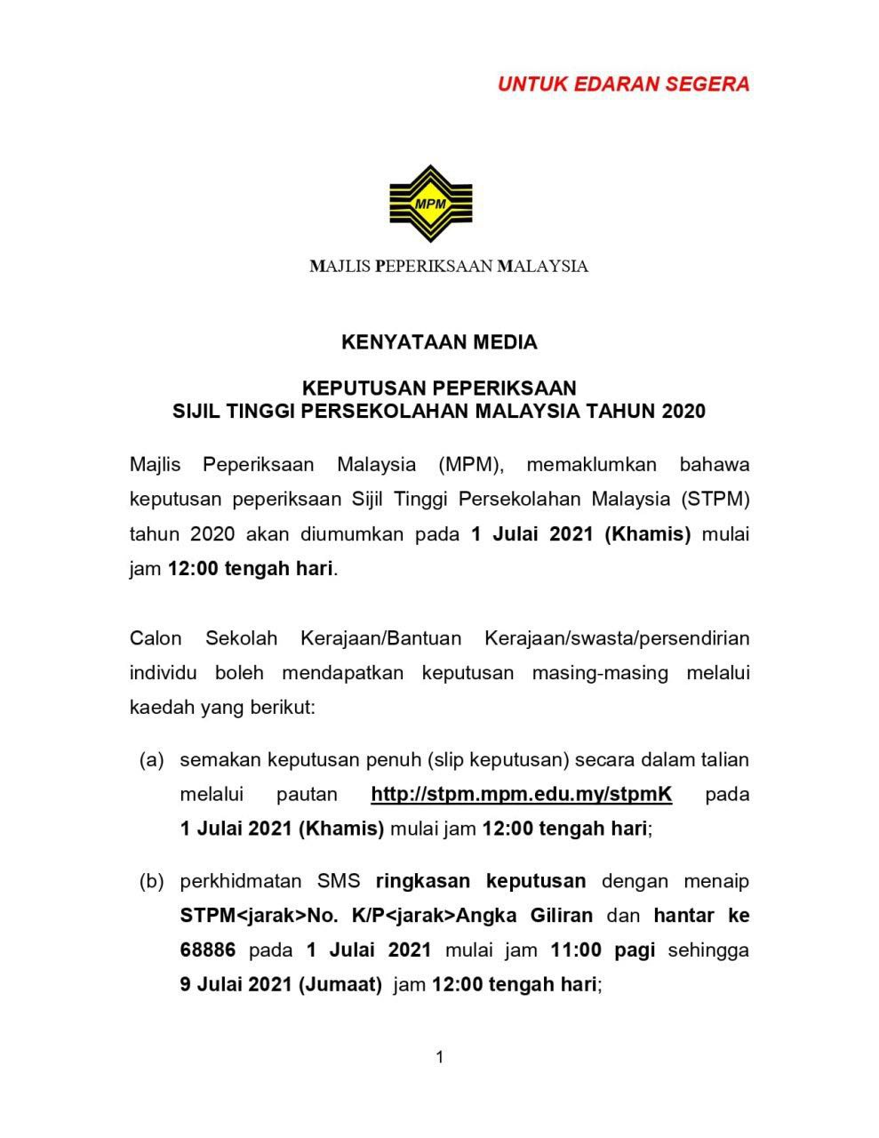 Cara Semakan Keputusan STPM 2021 Keseluruhan Secara Online Dan SMS ...